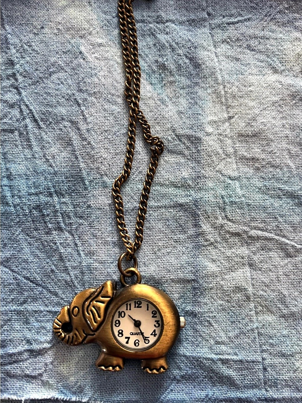 Elephant Clock Pendant Necklace in Brown & Gold